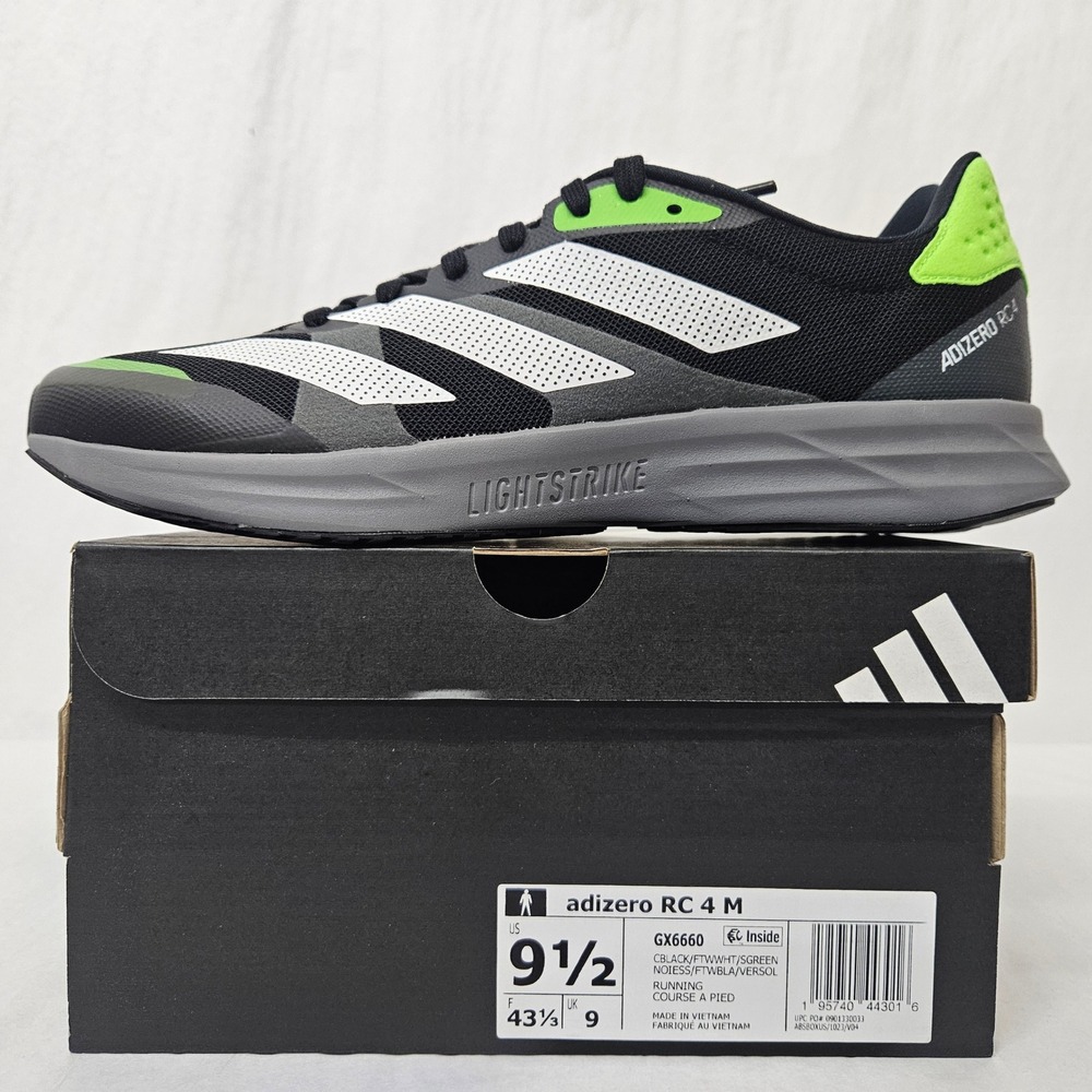 Adidas Adizero RC 4 Running Shoes GX6660 Black Signal Green Men's Size 9.5